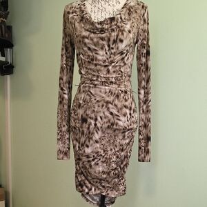 Michael Kors Brown Patterned Long Sleeve Dress